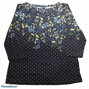 Karen Scott 3/4 Sleeve Embellished Embroidered Blue Floral Top Plus Size XXL